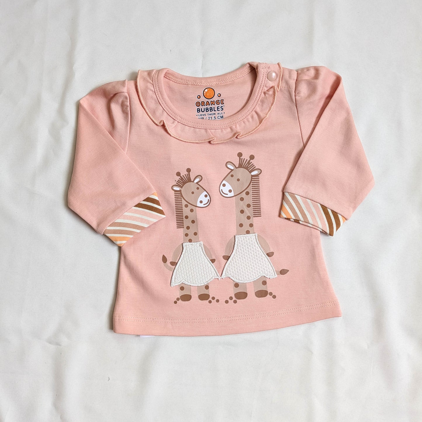Giraffe Graphic Ruffle Top & Diagonal Striped Pants Set
