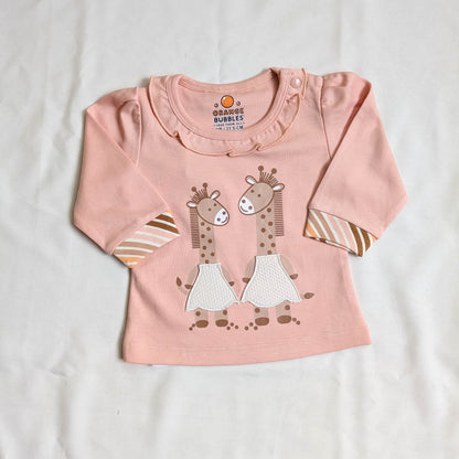 Giraffe Graphic Ruffle Top & Diagonal Striped Pants Set