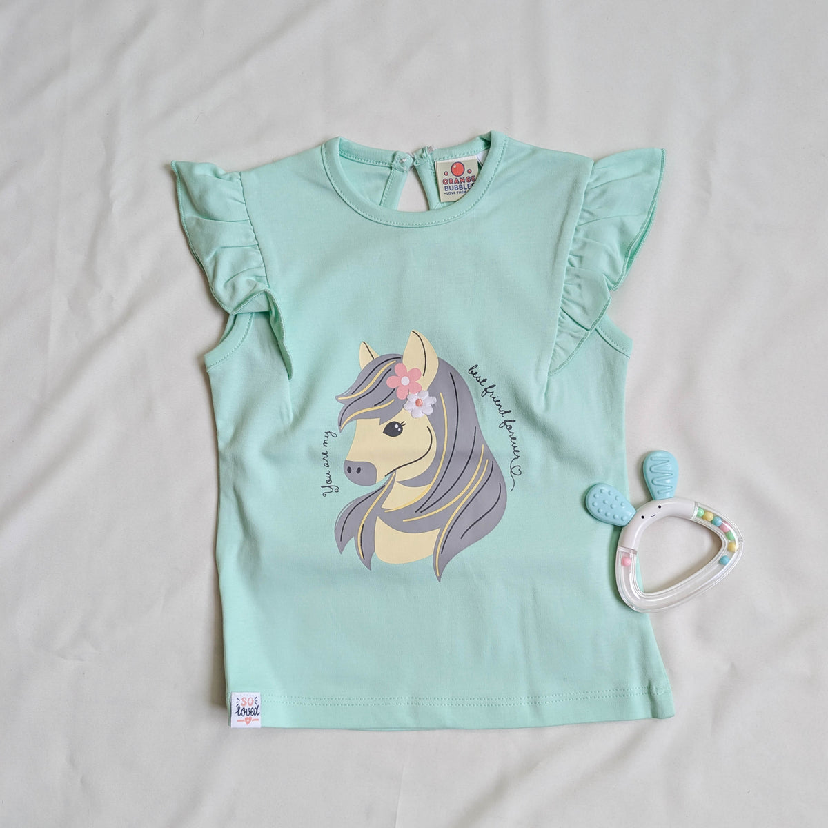 Pony Graphic Ruffle Top & Printed Leggings Set