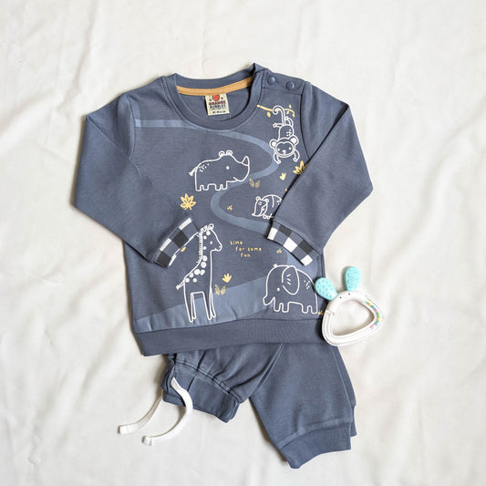 Safari Animal Sweatshirt & Gingham Pocket Joggers Set