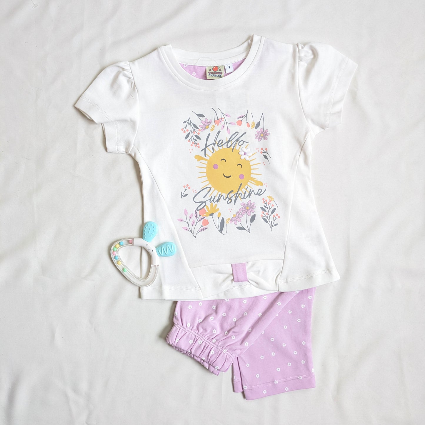 Puff Sleeve Top & Floral Leggings Set