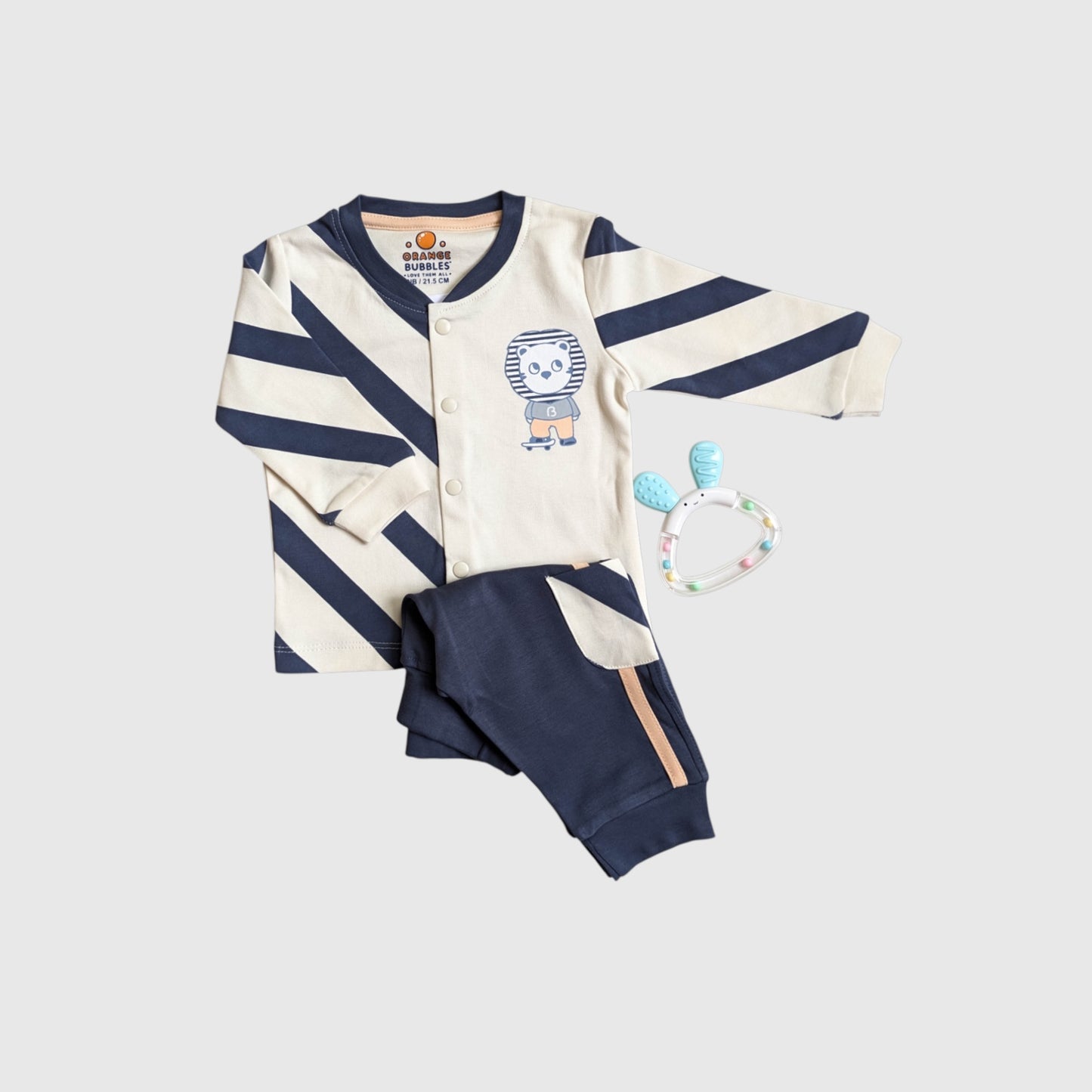 Skater Lion Cardigan & Side-Stripe Joggers Set