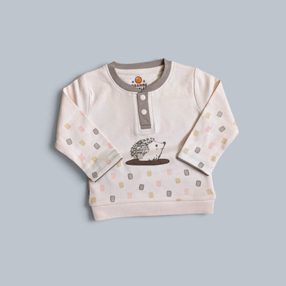 Unisex Baby Light Pink Hedgehog Henley Top & Taupe Trousers Set