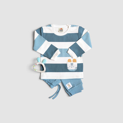 Striped Tiger Pocket Top & Textured Joggers Set