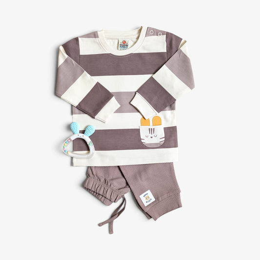 Striped Tiger Pocket Top & Textured Joggers Set