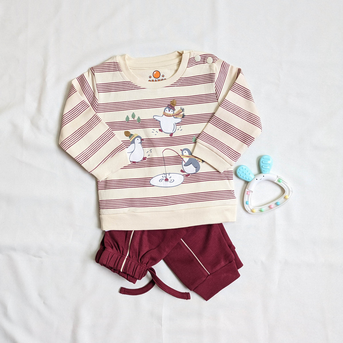 Baby Penguin Graphic Long-Sleeve Sweatshirt and Jogger Set
