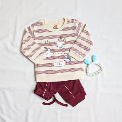Baby Penguin Graphic Long-Sleeve Sweatshirt and Jogger Set