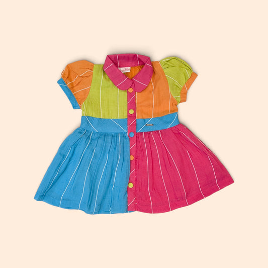 Color-Block Puff Sleeve Frock