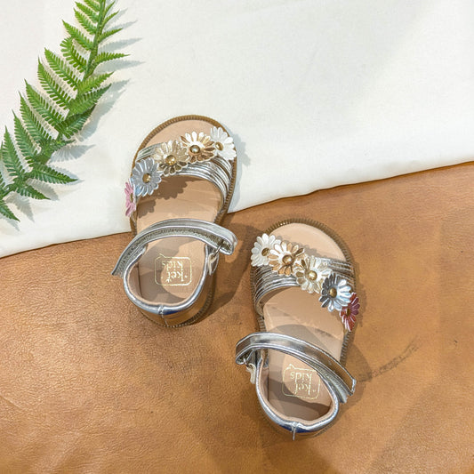 Metallic Floral Strap Sandals for Girls