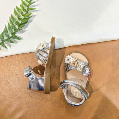 Metallic Floral Strap Sandals for Girls