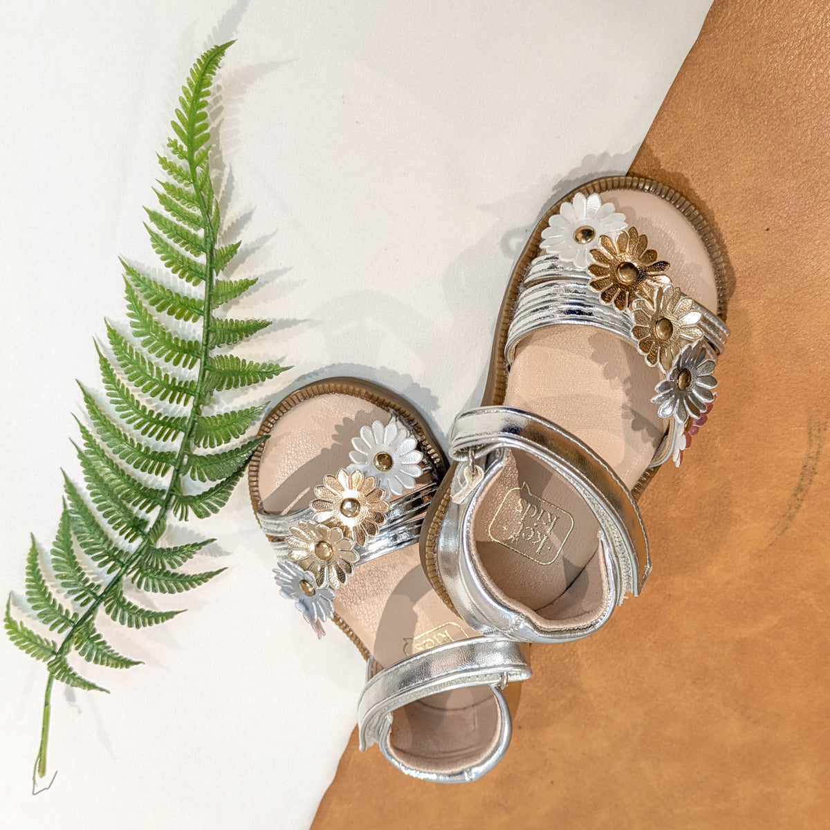 Metallic Floral Strap Sandals for Girls