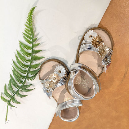 Metallic Floral Strap Sandals for Girls