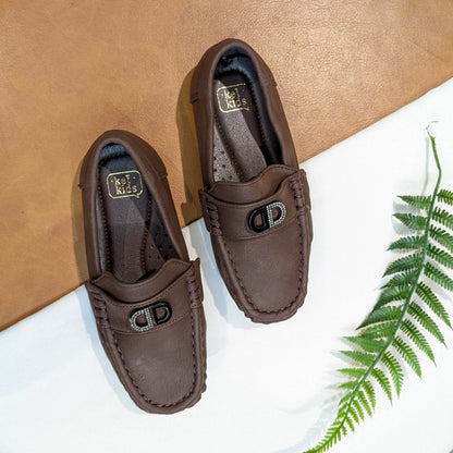 Classic Brown Faux-Leather Slip-On Loafers for Kids