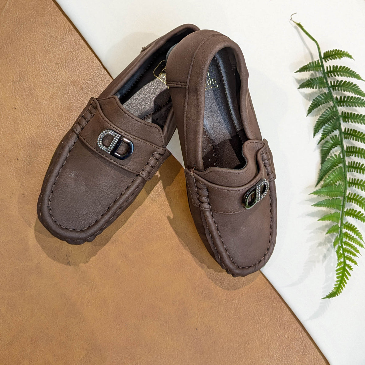 Classic Brown Faux-Leather Slip-On Loafers for Kids