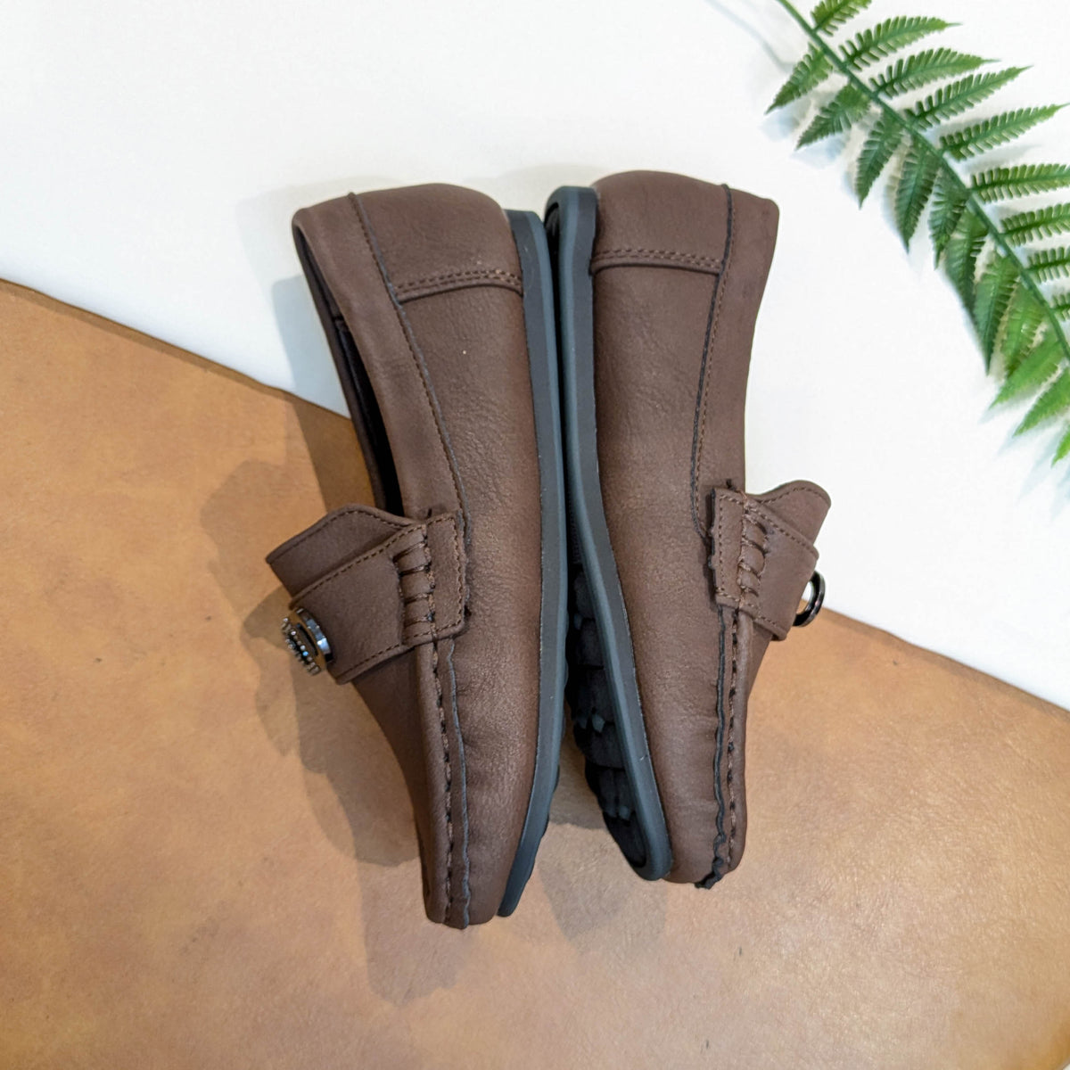 Classic Brown Faux-Leather Slip-On Loafers for Kids