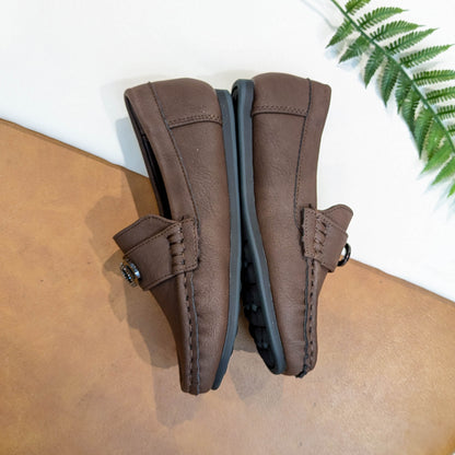 Classic Brown Faux-Leather Slip-On Loafers for Kids