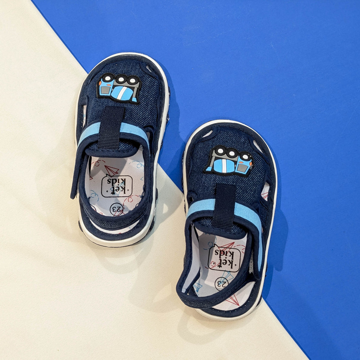 Boys' Denim-Look Truck Motif Open-Toe Sandals – Navy Blue