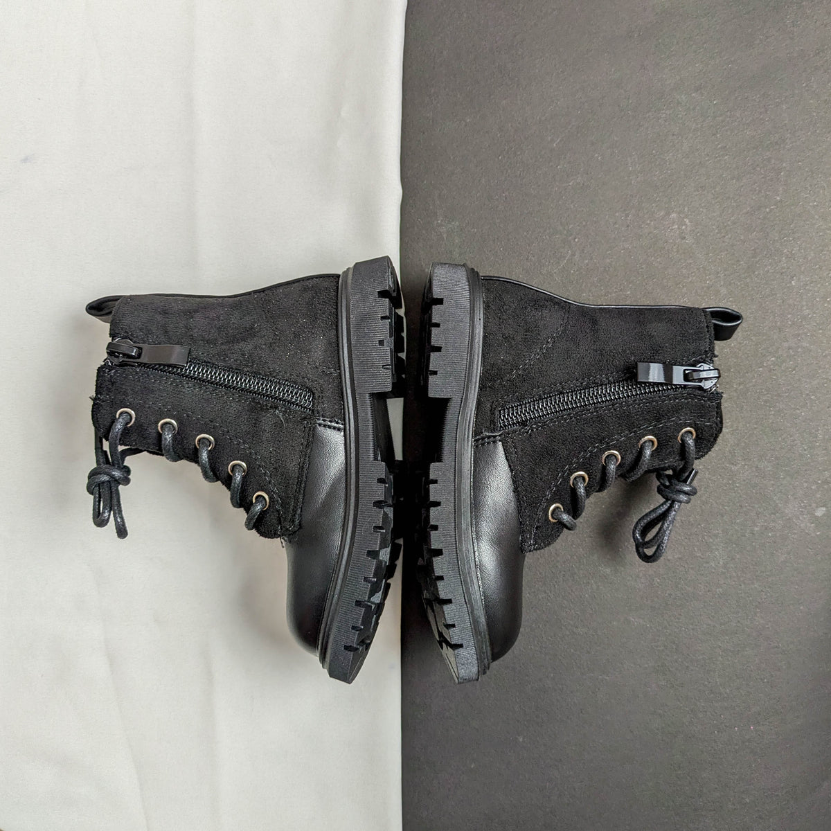 Girls Suede & Leather Heart Stud Side-Zip Ankle Boots