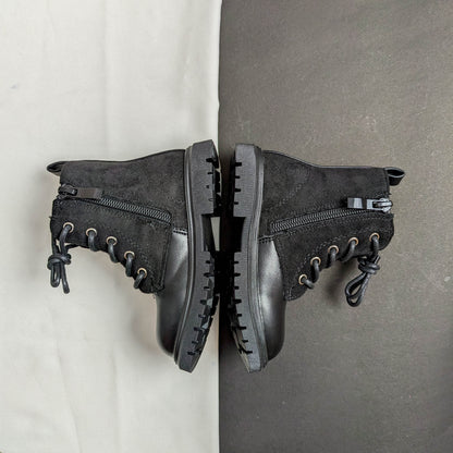 Girls Suede & Leather Heart Stud Side-Zip Ankle Boots