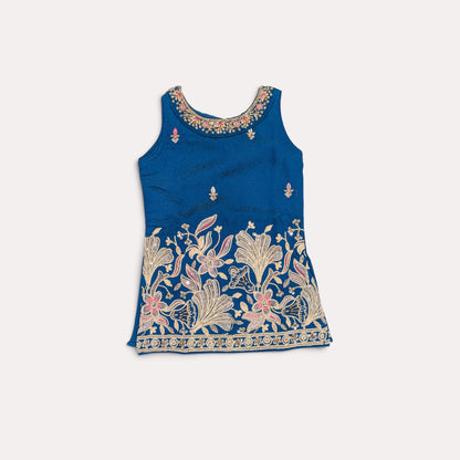 Girls Ethnic Floral Embroidered Kurti & Dhoti Set with Dupatta