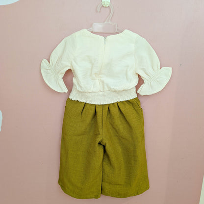 2-Piece Girls Floral Appliqué Top & Wide-Leg Culottes Set