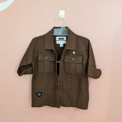 Boys 3-Piece Safari Cargo Outfit Set – Inner T-Shirt, Outer Jacket & Cargo Trousers (Dark Brown)