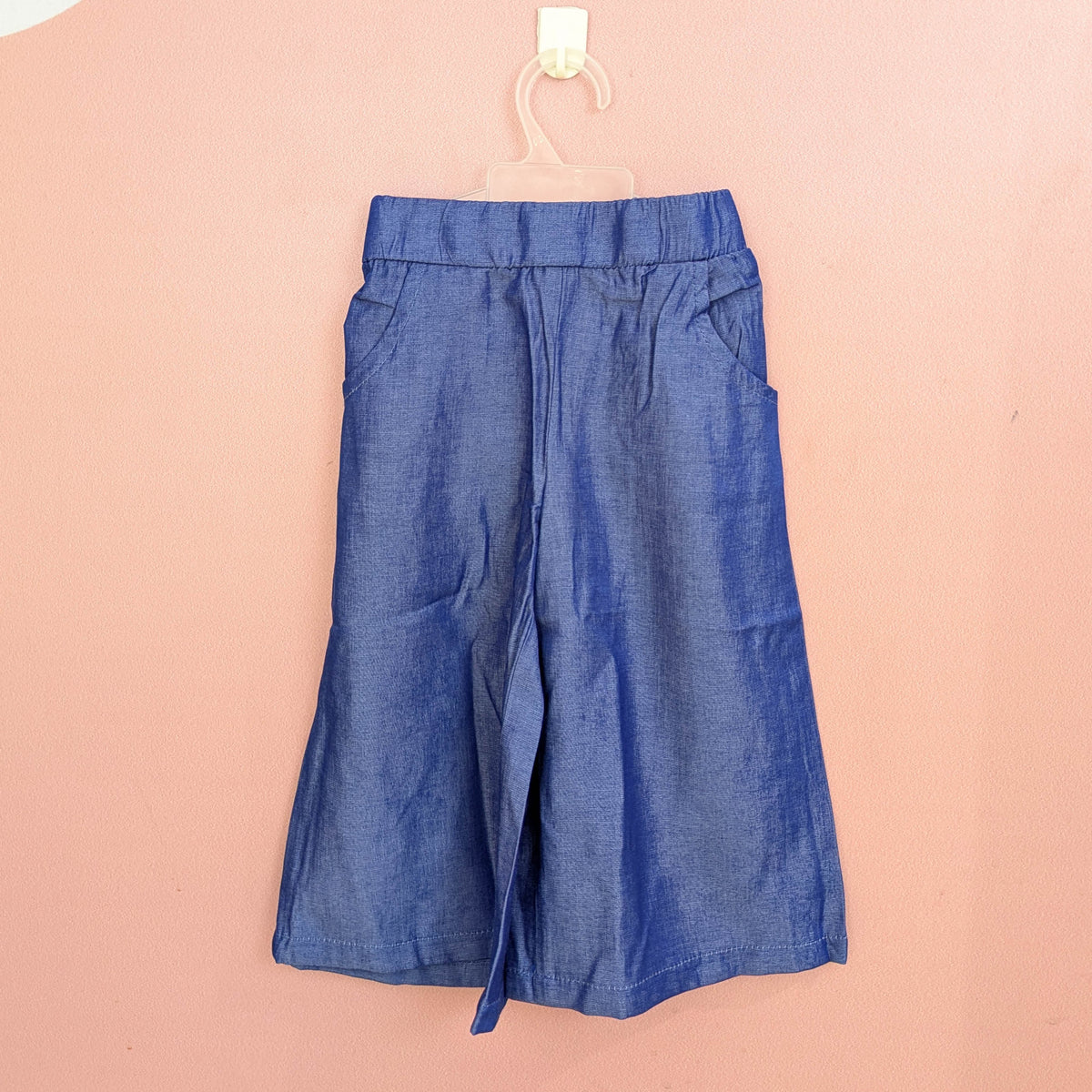 Girls' Floral Embroidered Denim-Look Top & Wide-Leg Culottes Set (Blue)