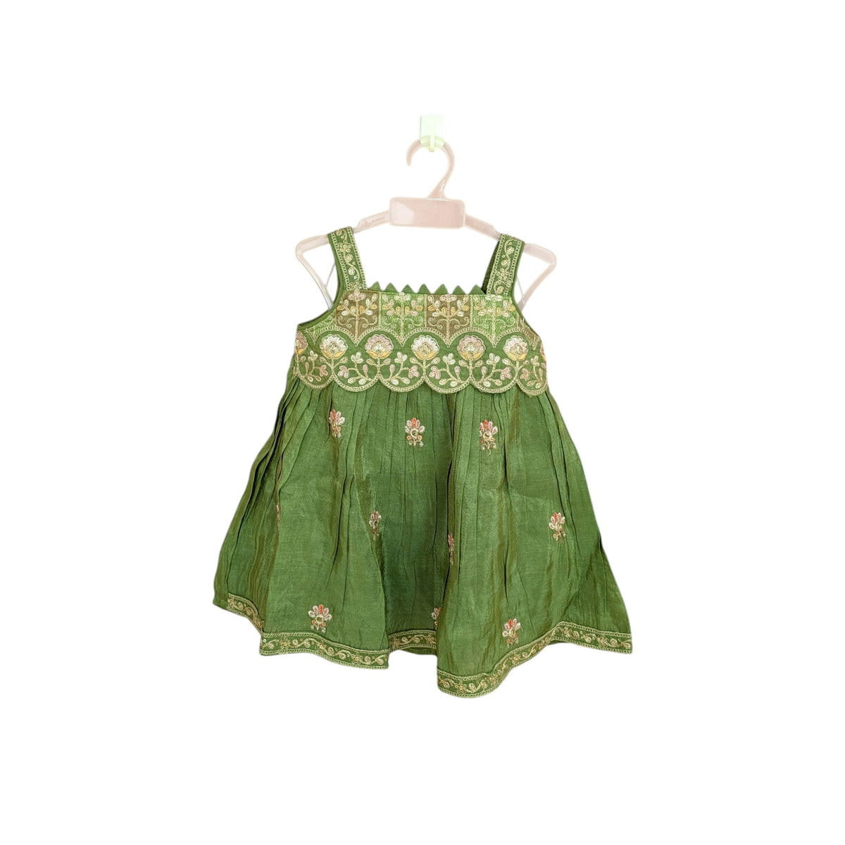Olive Green Embroidered Anarkali Kurti Set with Trousers & Dupatta