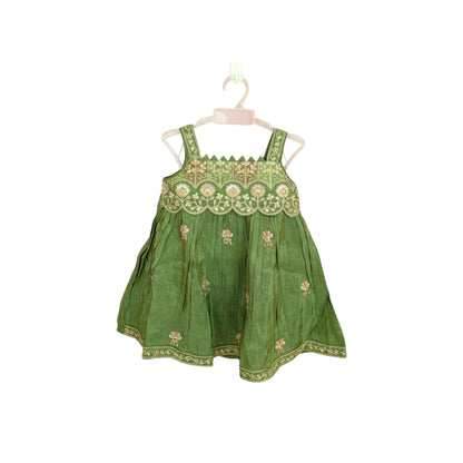 Olive Green Embroidered Anarkali Kurti Set with Trousers & Dupatta