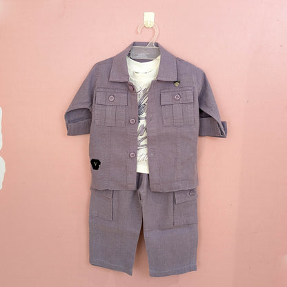 3-Piece Boys Utility Set – Roll-Up Jacket, Graphic T-Shirt & Cargo Pants