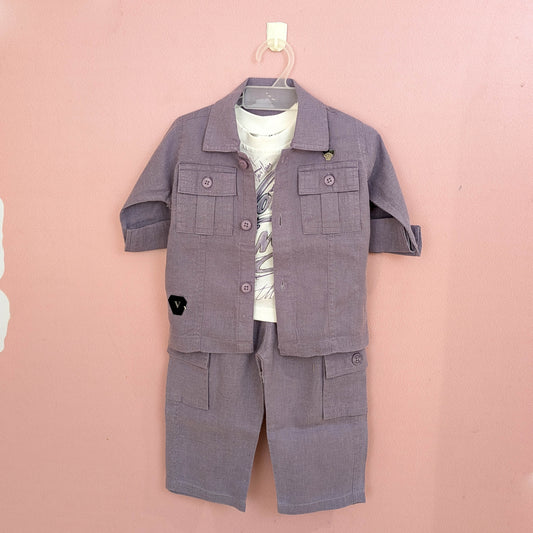 3-Piece Boys Utility Set – Roll-Up Jacket, Graphic T-Shirt & Cargo Pants