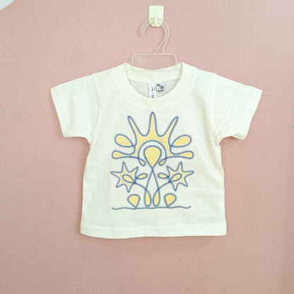 Boys Sun Embroidery Set – Linen-Look Shirt-Jacket, Graphic Tee & Denim Cargo Shorts