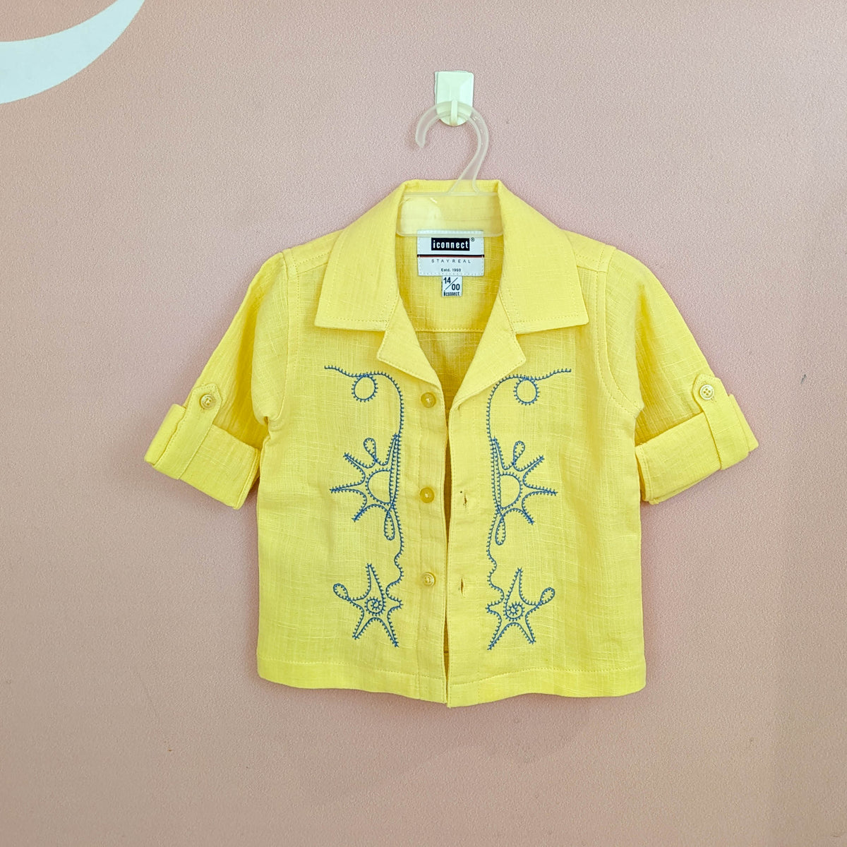 Boys Sun Embroidery Set – Linen-Look Shirt-Jacket, Graphic Tee & Denim Cargo Shorts
