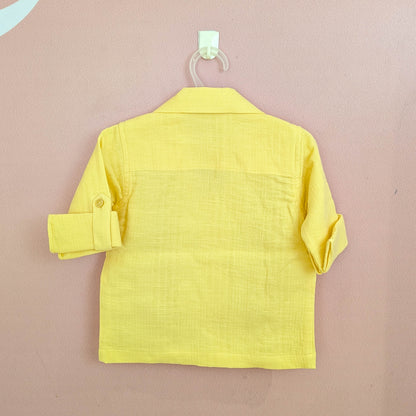 Boys Sun Embroidery Set – Linen-Look Shirt-Jacket, Graphic Tee & Denim Cargo Shorts