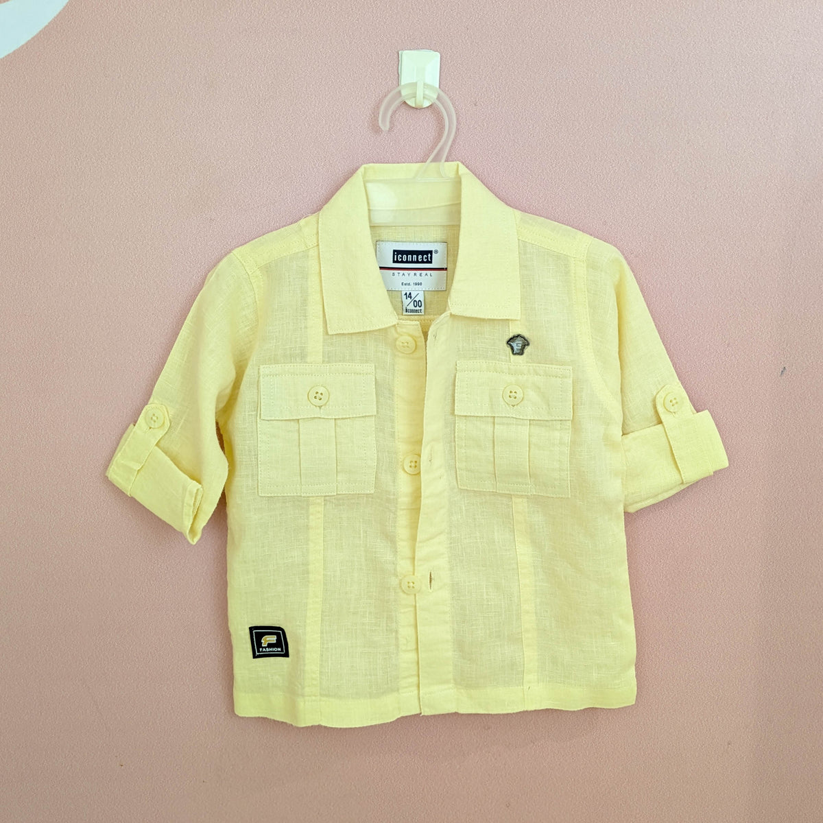 Boys Lemon Yellow Linen-Blend Set – Utility Jacket, Graphic Tee & Cargo Pants