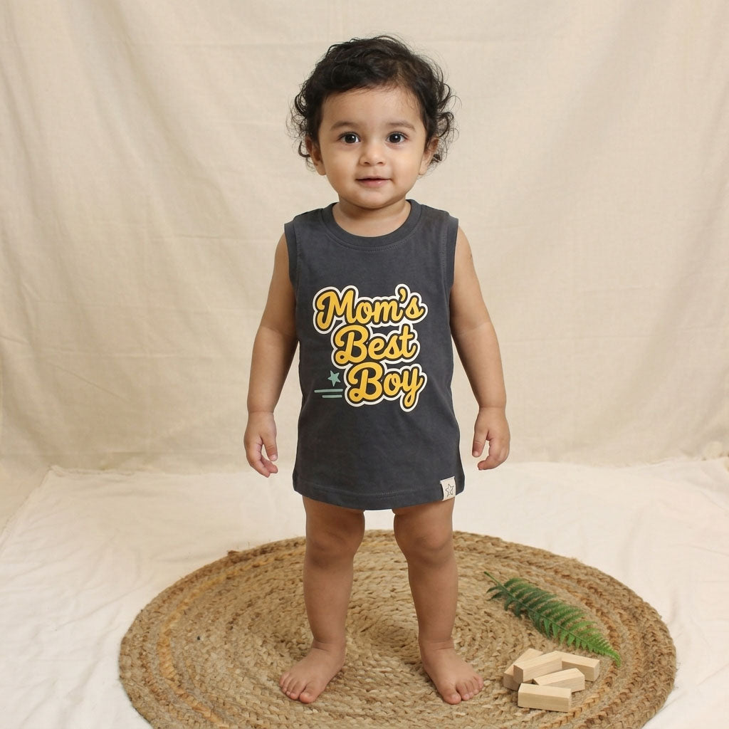 New Born Sleeveless Graphic Tee — Charcoal Ash