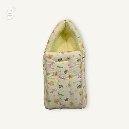 BABY SLEEPING BAG SWADDLE /  BABY NEST / WRAPPER HOODED BABY COVER- YELLOW