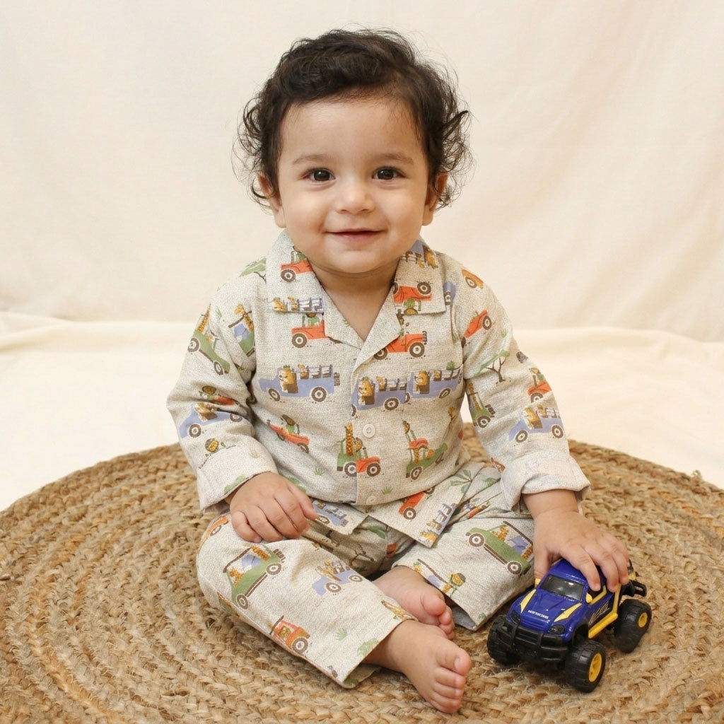 New Born Unisex Safari Jeep Cotton Night Suit