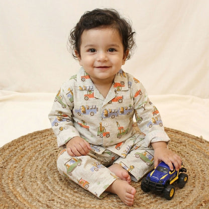 New Born Unisex Safari Jeep Cotton Night Suit