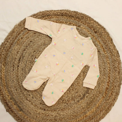 New Born Romper with Matching Beanie -Light Cream