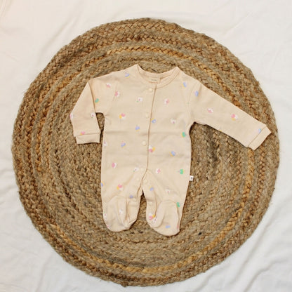 New Born Romper with Matching Beanie -Light Cream