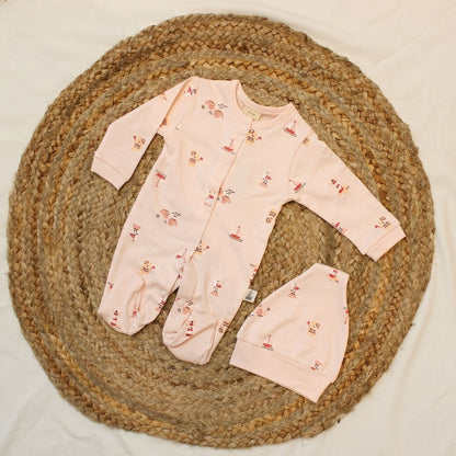 New Born Rompers with Matching Beanie -Pale Pastel Pink