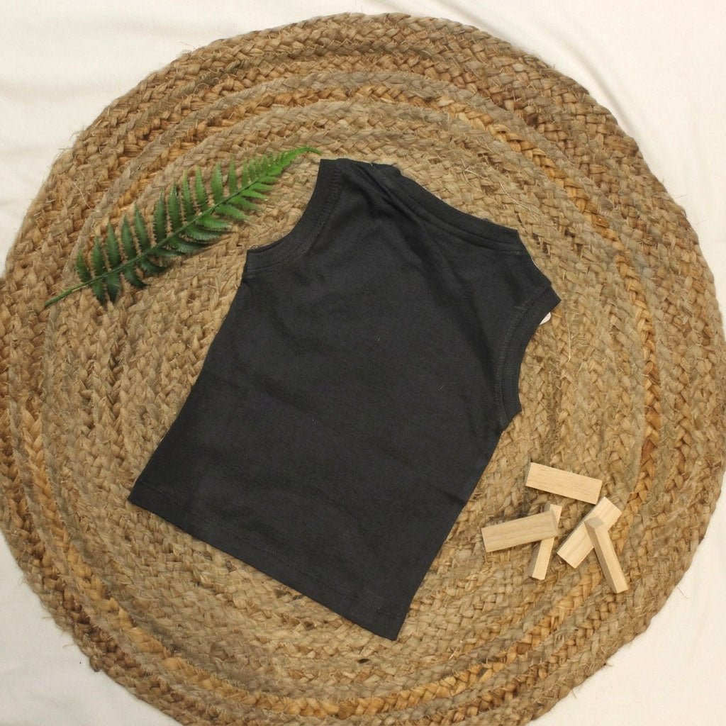 New Born Sleeveless Graphic Tee — Charcoal Ash