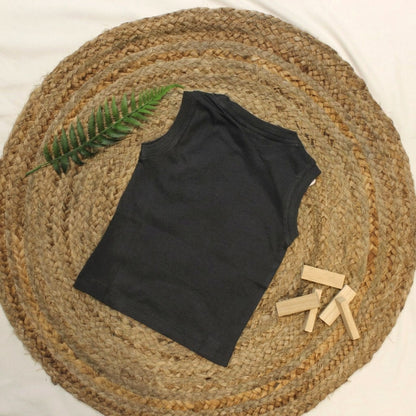 New Born Sleeveless Graphic Tee — Charcoal Ash