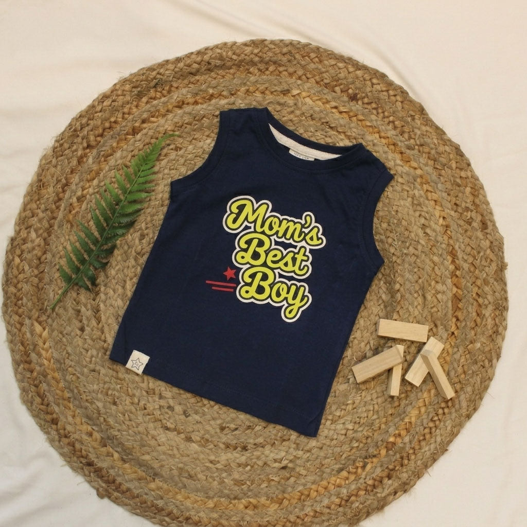 New Born Sleeveless Graphic Tee — Rich Navy Blue