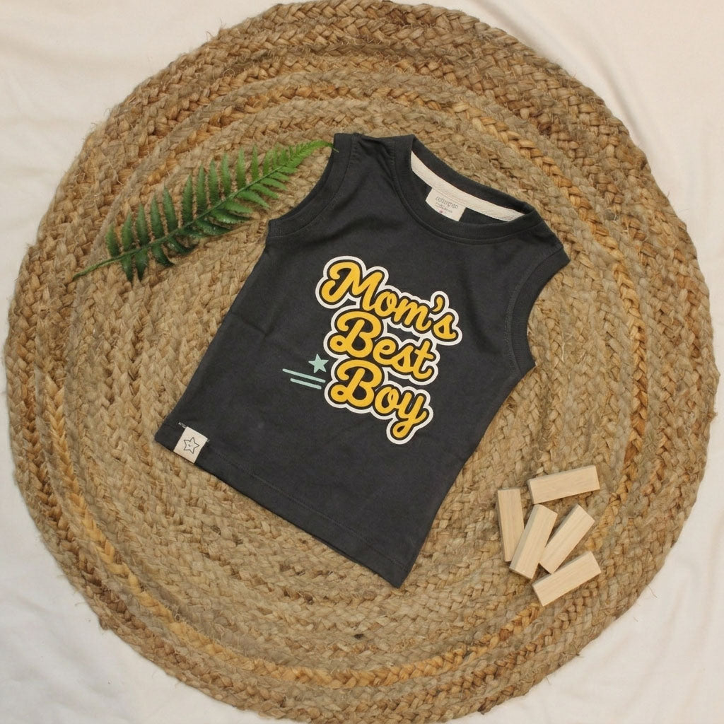 New Born Sleeveless Graphic Tee — Charcoal Ash