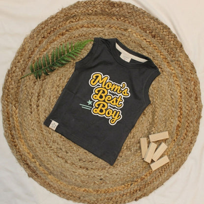 New Born Sleeveless Graphic Tee — Charcoal Ash