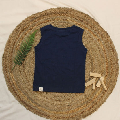 New Born Sleeveless Graphic Tee — Rich Navy Blue