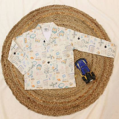 New Born Whimsical Doodle Sketch With Yellow Strips Cotton Night Suit