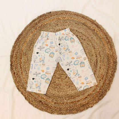 New Born Whimsical Doodle Sketch With Yellow Strips Cotton Night Suit